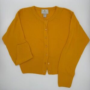 Vtg Express Tricot Yellow Knit Cardigan Sweater Crewneck Retro 90s Medium Y2K